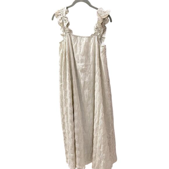 NWT $169 O.P.T. seersucker plaid DRESS beige white S - Picture 2 of 10